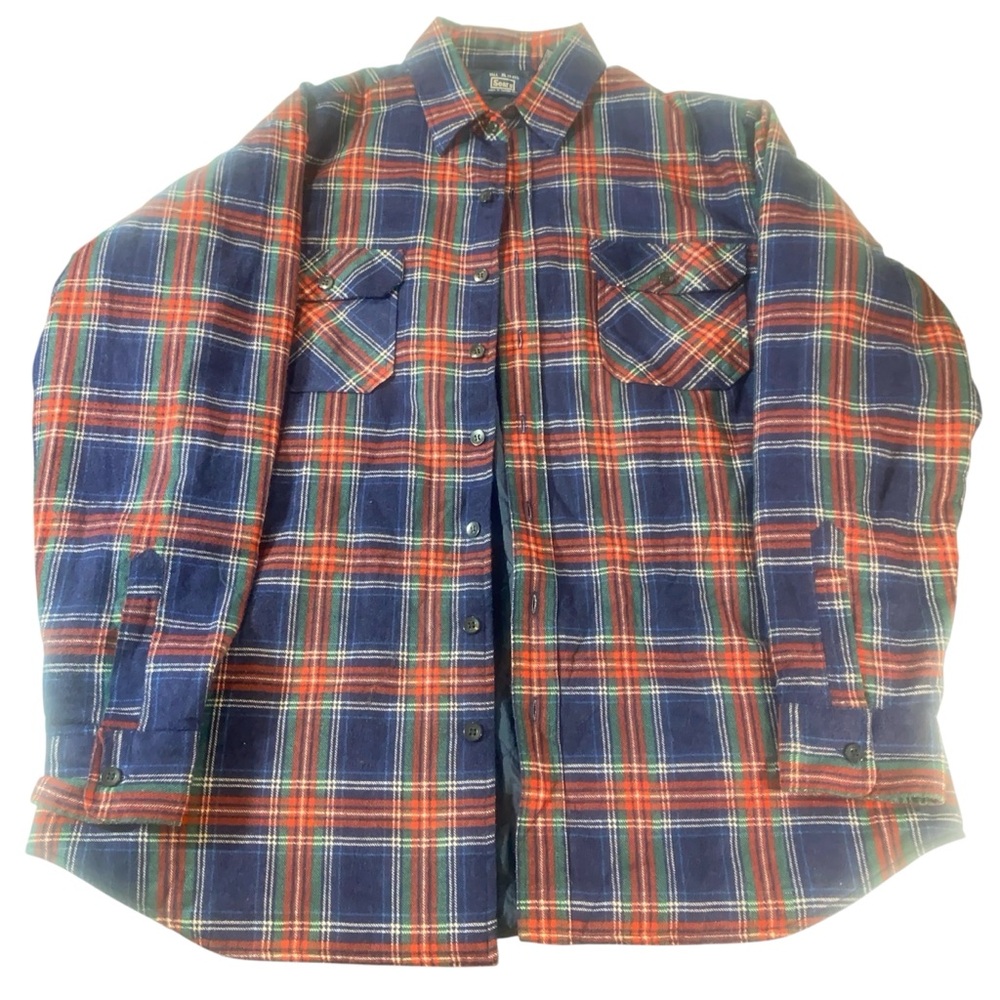 VTG Sears Men's Plaid Flannel Shacket XL TALL - Navy and Crimson Y2K